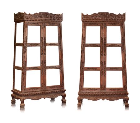 set of antique wooden cabinet isolated on white backgroundの写真素材