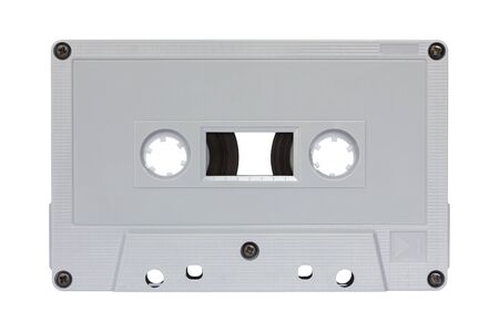 Gray cassette tape isolated on white with clipping pathの写真素材