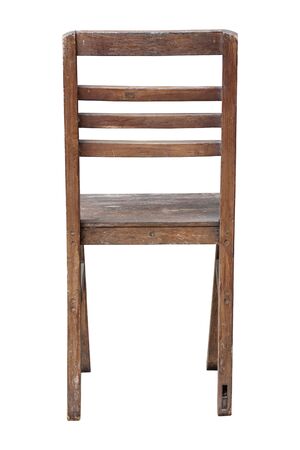 back view of old wooden chair isolated on white with clipping pathの写真素材