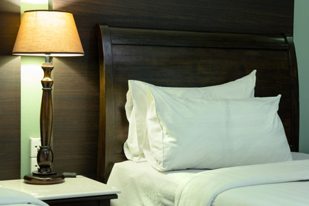 Bedroom Interior with Pillow and Table Lamp
