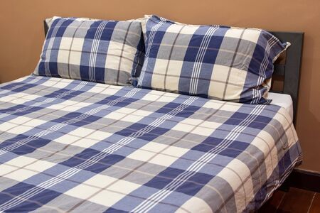 Plaid Bed with Pillow in The Bedroom Interiorの写真素材