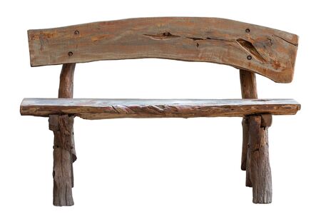 Long Old Wooden Chair Isolated on White Background with Clipping Pathの写真素材