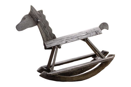 Wooden rocking horse isolated on whiteの写真素材