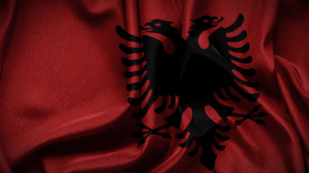 3d illustration flag of Albania. Close up waving flag of Albania.の写真素材