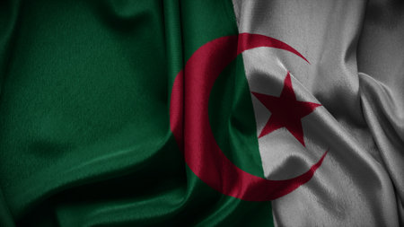 3d illustration flag of Algeria. Close up waving flag of Algeria.の写真素材