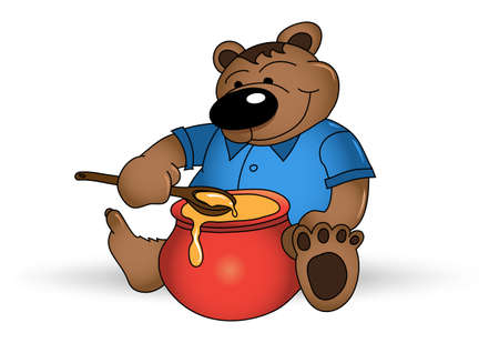Happy smiling bear with honey potのイラスト素材
