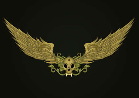 Golden vampire skull with wings design elementのイラスト素材