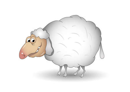 Smiling funny cartoon sheep with pink noseのイラスト素材