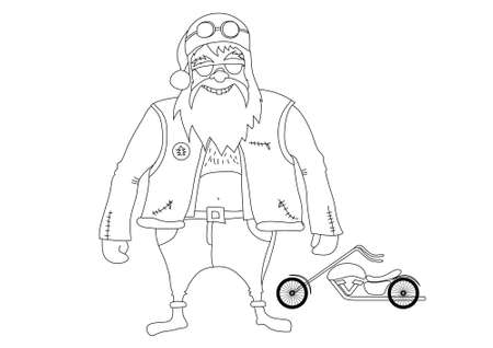Color it. Santa Claus biker in front of his chopperのイラスト素材