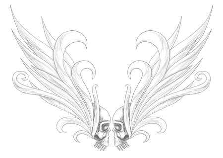 Skulls with wings illustrationのイラスト素材