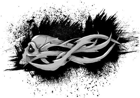 Skull tattoo vector illustration. Everything is separated on 12 different layers.のイラスト素材