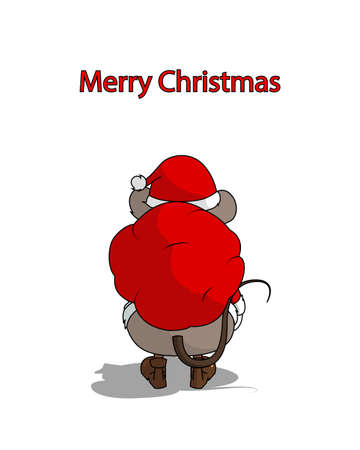 Santa claus mouse carrying a merry christmas bag  Happy new year.のイラスト素材