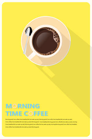 Card morning time coffee object vector on yellow background.For graphic design and art work.のイラスト素材