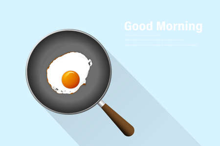 Fried egg on pan and text are vector for graphic design art work printing and other.Fried egg flat design.のイラスト素材