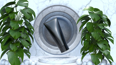 Product of cosmetic on nature podium scene ,3d rendering.