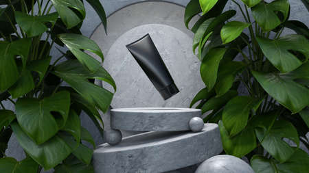 Product of cosmetic on nature podium scene ,3d rendering.の写真素材