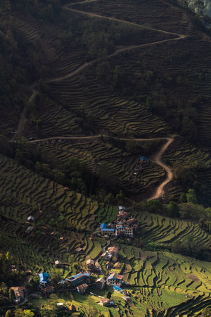 village in Nepal himalaya annapurna base camp with trekking route