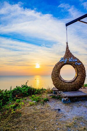 The sunset at viewpoint of sky view cafe, Chanthaburiの写真素材