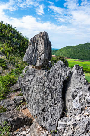 Unseen Thailand of In Kwaen at Khao Chong Sadet Kanchanaburi, A large stone on the top of the mountainの写真素材