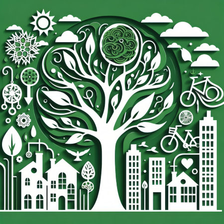 Ecology tree in the city with nature elements. Vector illustration.の写真素材