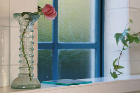 Flowers by the side of the windowの写真素材