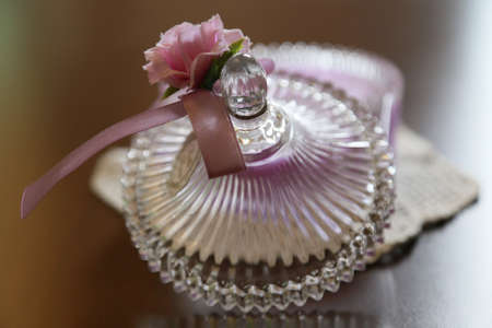Lid with a Ribbon of glass containersの写真素材