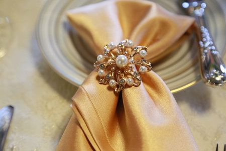 Table tableware and napkinsの写真素材