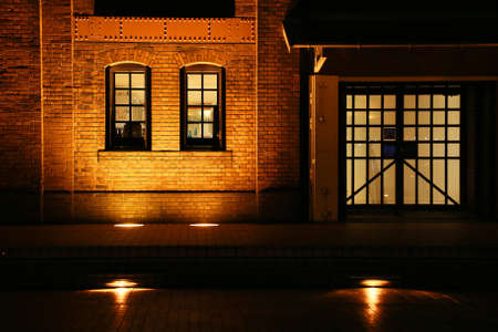 Night view of the brick buildingの写真素材
