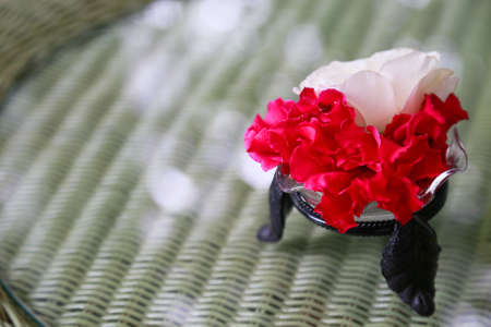 Landscape of flowers on the table decorationsの写真素材