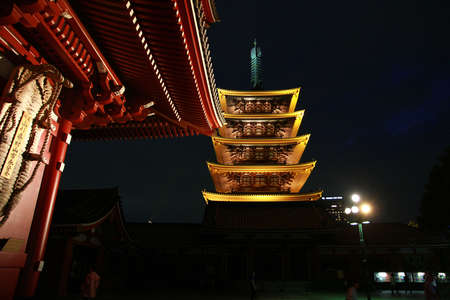 Night of the Tokyo Japan Templeのeditorial素材