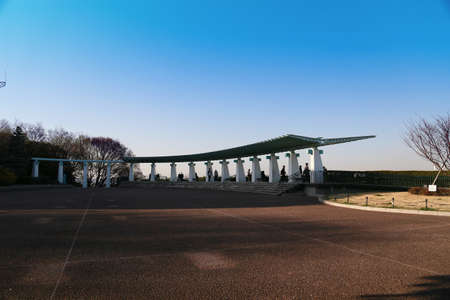 A view of the observation deck with a nice view of the hillの写真素材
