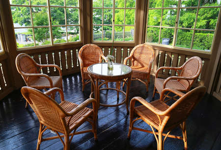 Spectacle of the chair and table of room with windowの写真素材