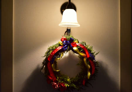 The room lights and Christmas wreathの写真素材