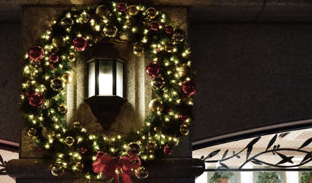 Christmas Wreath decorated with pillarsの写真素材