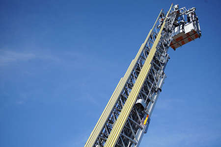 Ladder firefighting ladder during firefighting trainingの写真素材