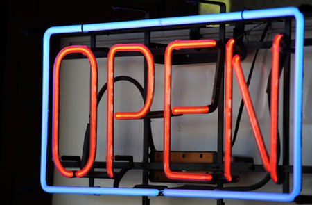 Colorful open character neon sign