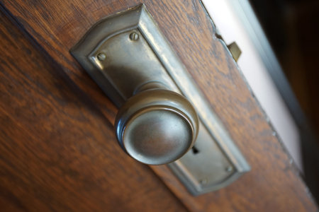 Old wooden door and knob of the room