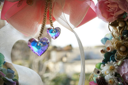 A flower and crystal of the heart which were displayed to the window of the room