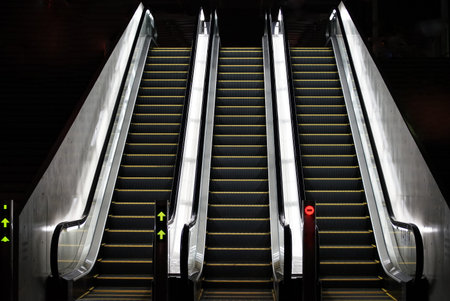 The night escalator which was lighted up by the light
