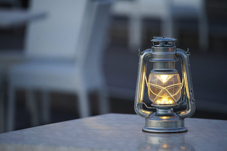 Light of the lamp of the table of the evening
