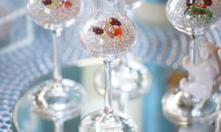 Decoration of beads of the glass on the table