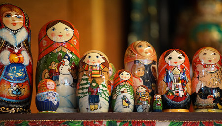 Many matryoshka dolls in various shapesの写真素材