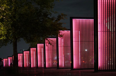 Night view of red lights in the park
