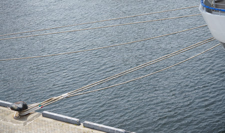 Detail of the mooring ropes on the deck of a shipの写真素材