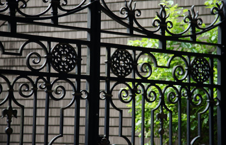Patterned iron gate at the entrance of the building