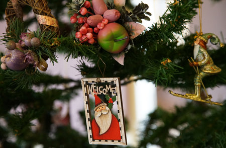 Christmas decoration on the Christmas tree. New Year. Selective focus.の写真素材