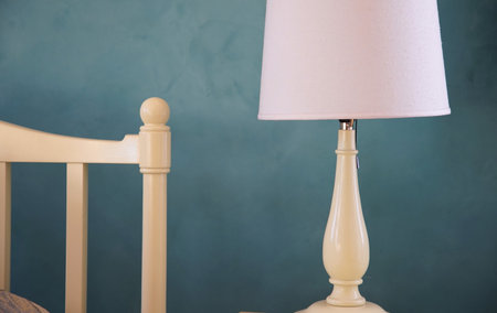 Table lamp decoration in bedroom interior - Vintage Light Filter and Selective focus pointの写真素材