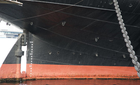 The bow of a ship in the port of Yokohama,Japanの写真素材