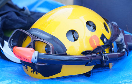 Water Rescue Equipment: Helmet, Mask, and Snorkelの写真素材
