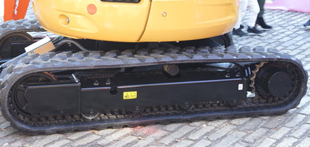 Part of a bulldozer at a construction site. Close-up